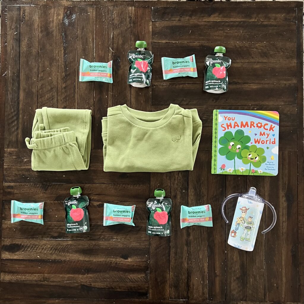 Items that are in the St. Patrick's Day Basket for Toddlers.